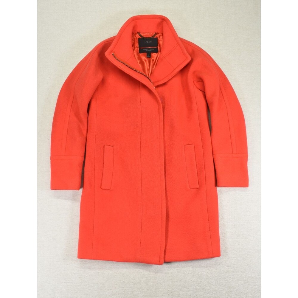 J.CREW Stadium Cloth Wool Coat Womens 00 Coral Red Nello Gori Asymmetric Zip